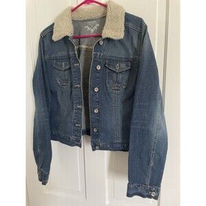 Sonoma Women's Jean Jacket Sherpa Collar Size XL Denim Blue Button Up
